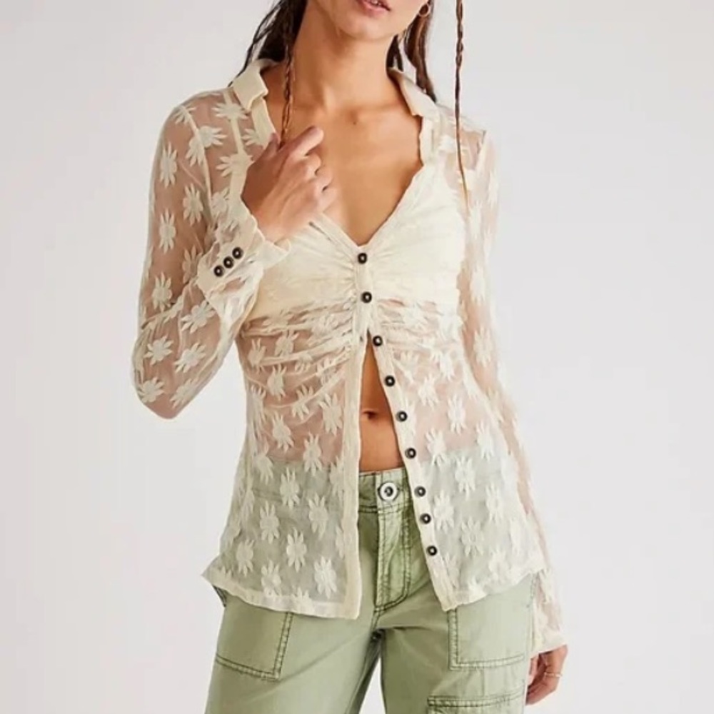 Free People Flower Fields Mesh Shirtee
